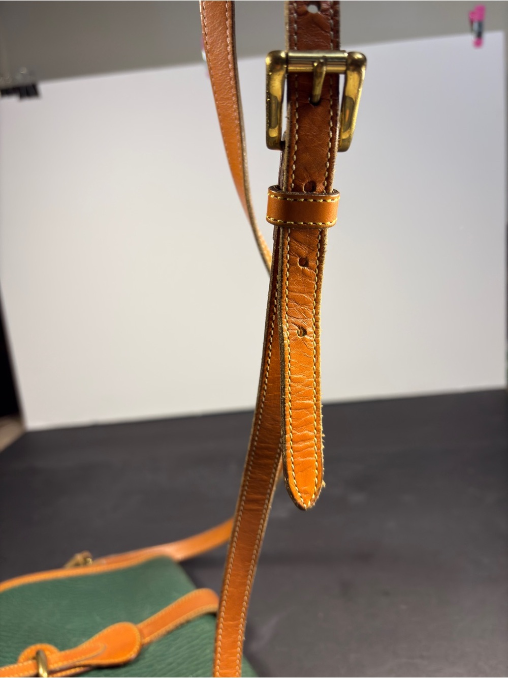 Dooney & Bourke AWL R51 Marble Bag Green Tan Leather Crossbody with Tan Trim - Picture 10 of 13